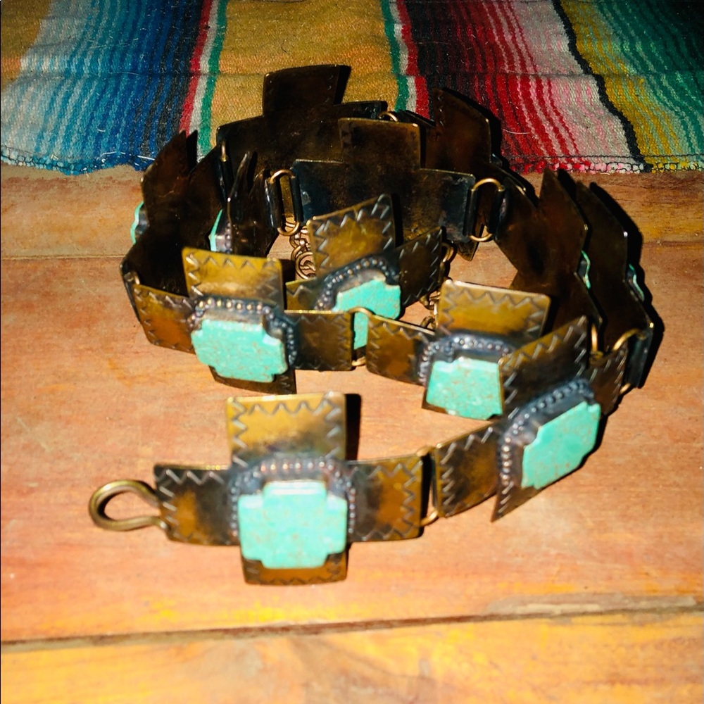 Copper and turquoise cross concho chain belt